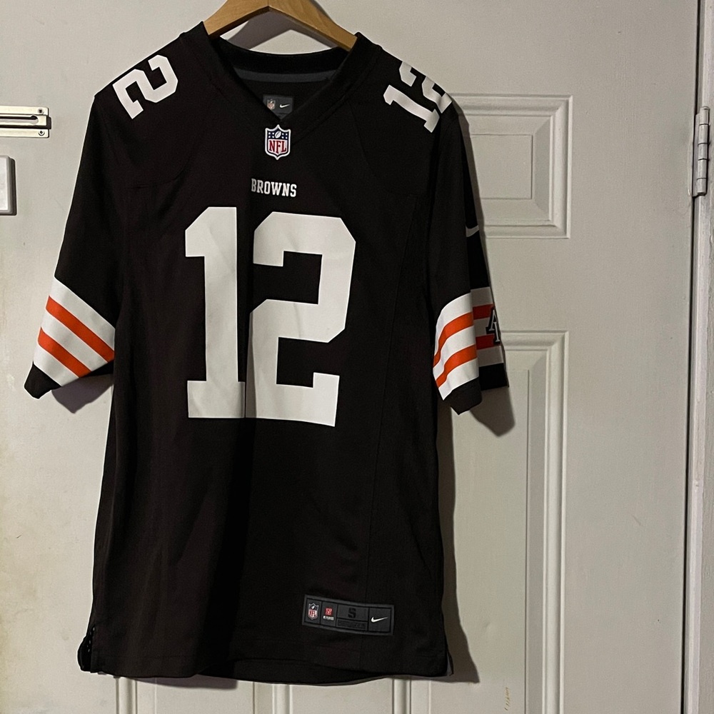 Nike Brown and White Football Jersey with Orange Stripes